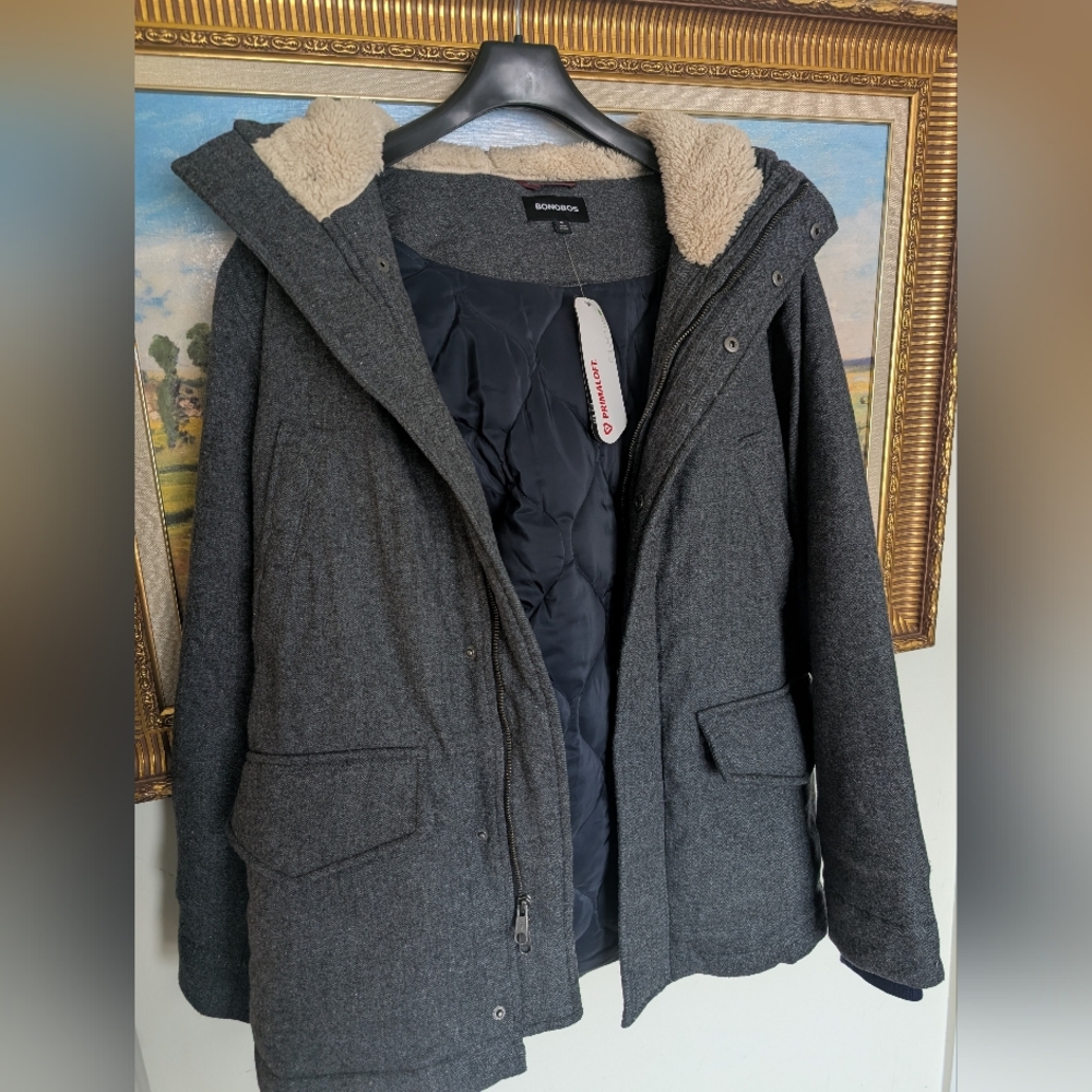 Bonobos Herringbone Charcoal Italian Wool Expedition Parka Medium